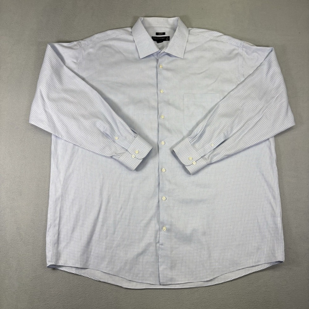 Pronto Uomo Mens Dress Shirt 19 36/37 Tall Classic Fit Non Iron Blue Check